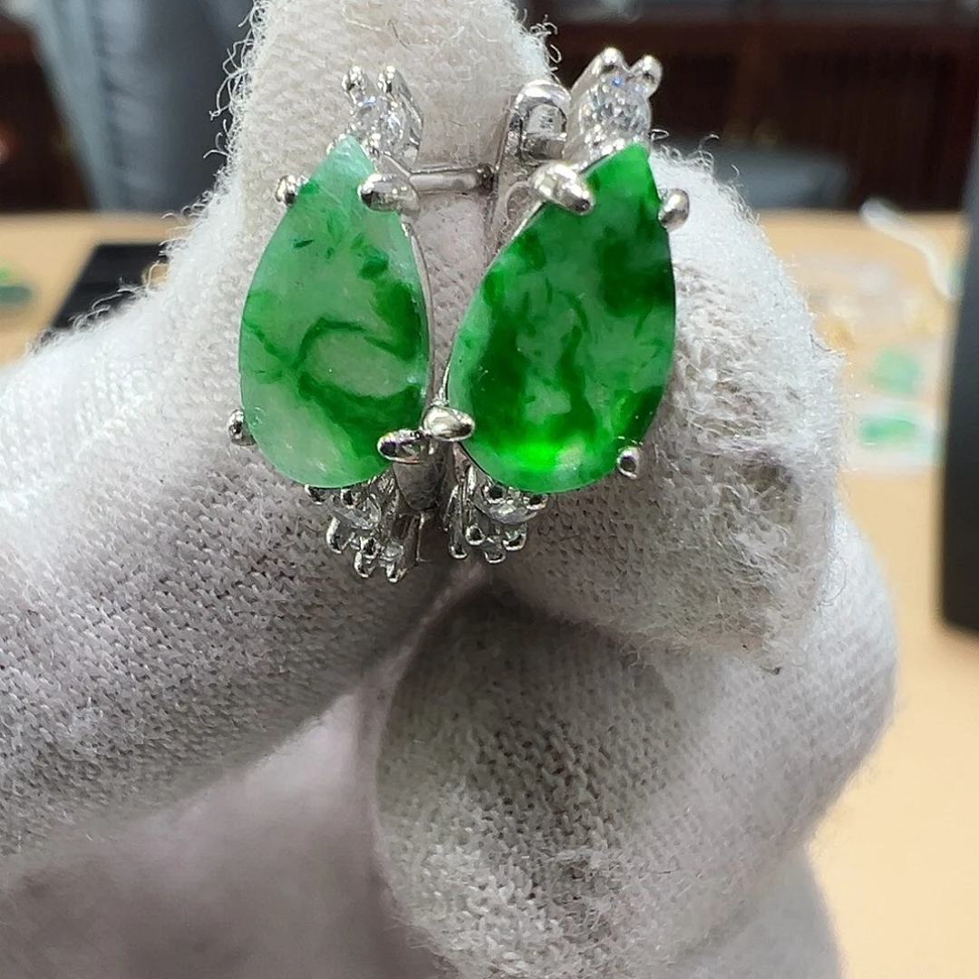 翡翠银S925镶嵌耳饰耳环