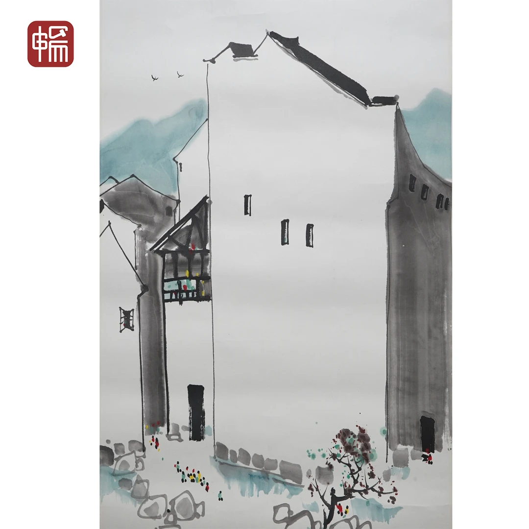 JL042 2007年作《皖南人家》 59*48（2.54平尺）纸本镜片  FL