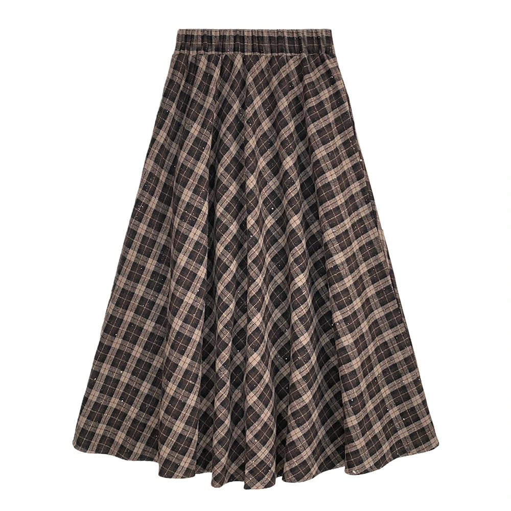 【605】2025秋冬洒银格纹半身裙高腰设计显瘦显优雅伞裙D8019