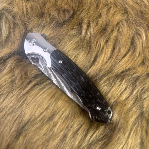 （黑熊）大马士革钢多功能户外手把肉刀