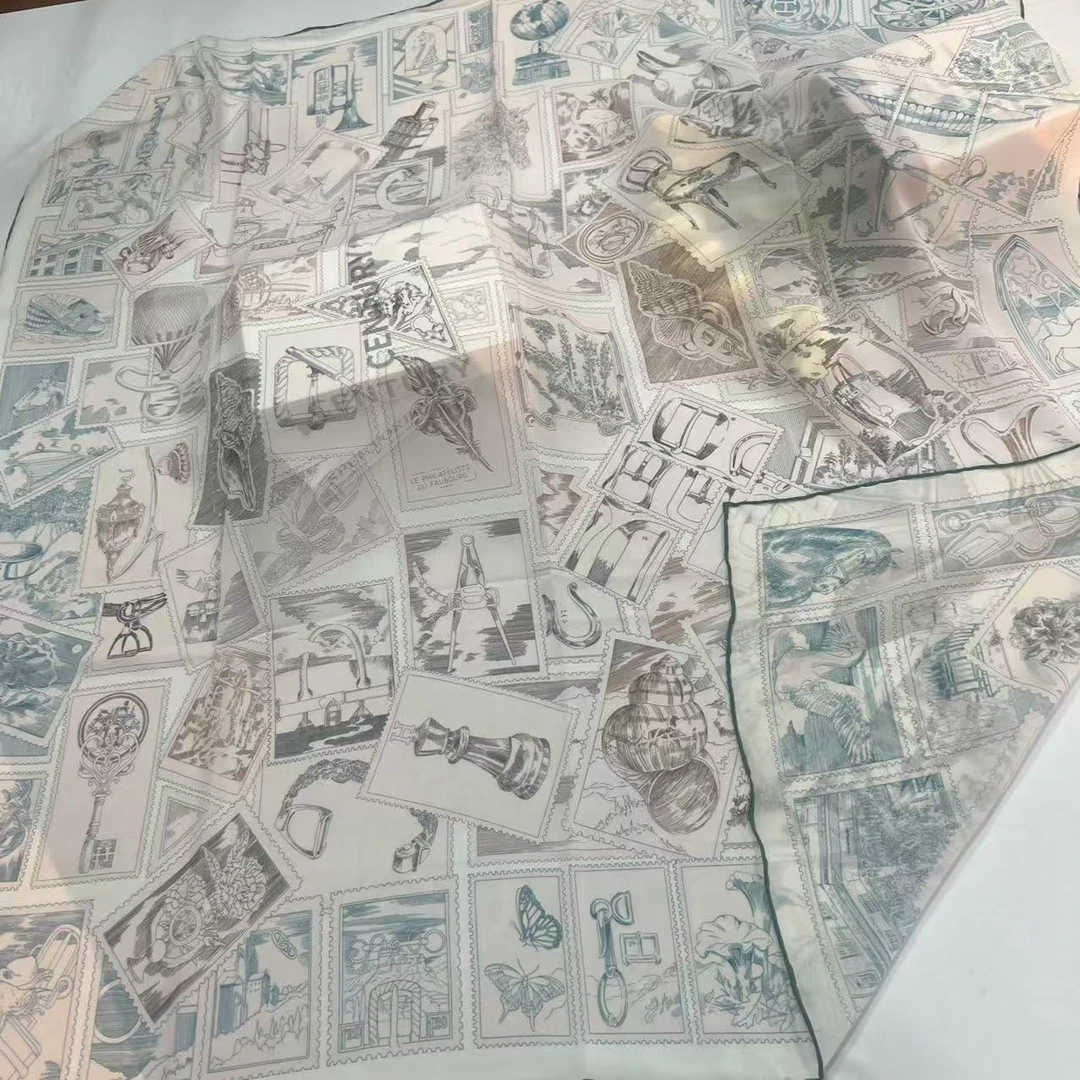 110加厚乔其纱方巾-淡粉邮票 105cm丝巾