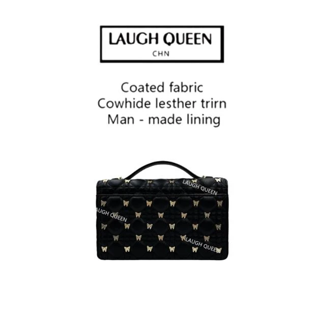 Laugh Queen手工打造真皮女士包时尚新款蝶链条10464-1 复黑白