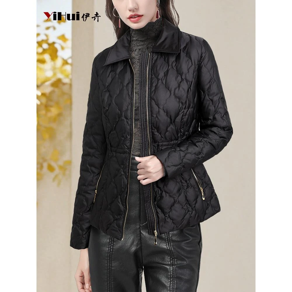 YIHUI伊卉高级时尚翻领白鸭绒羽绒服外套女短款轻薄修身WG256790