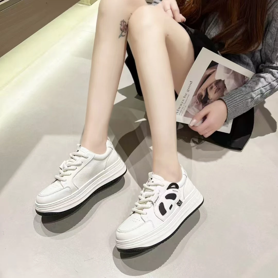 厚底熊猫真皮小白鞋D809