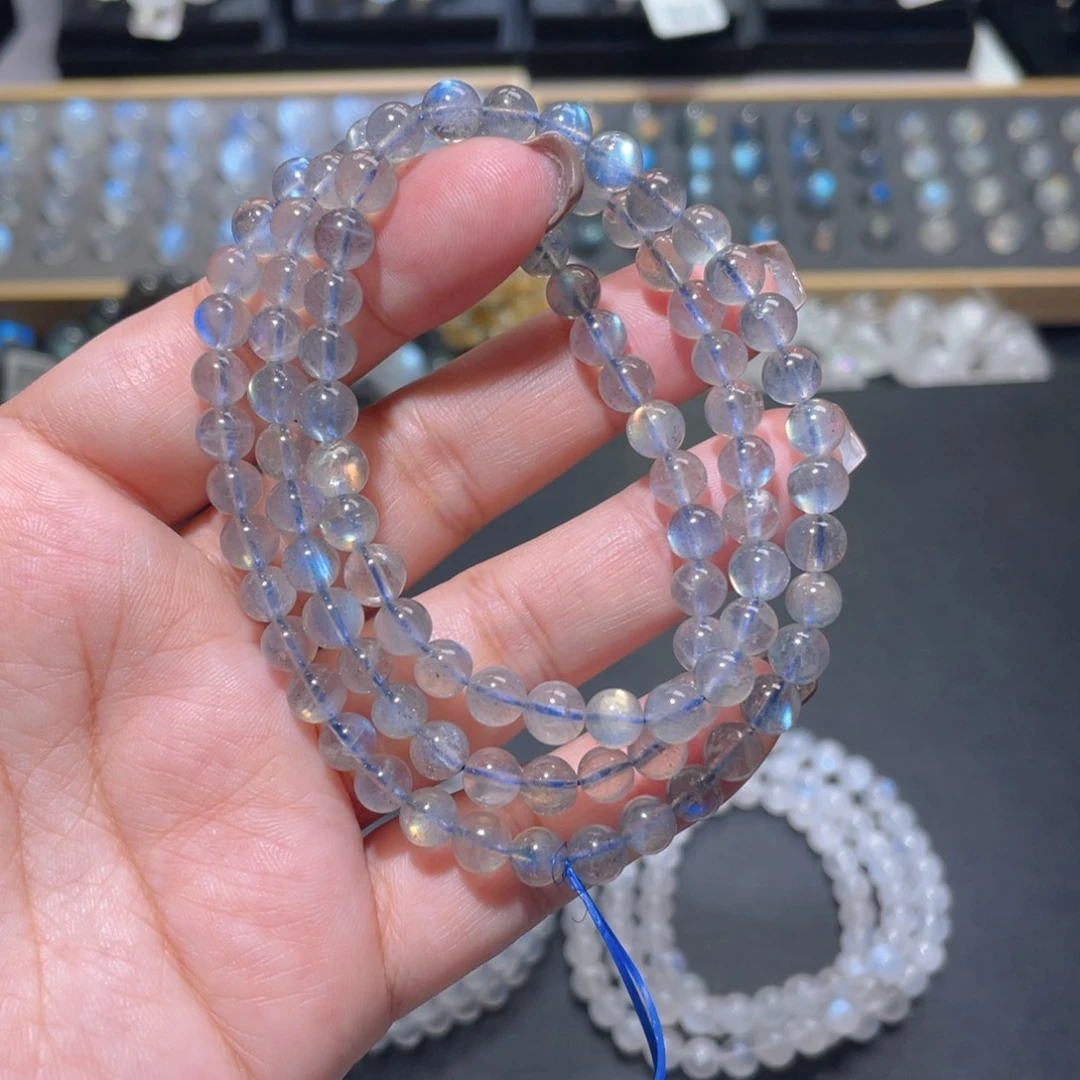 小***儿未镶嵌手链长石灰月光手链多圈6mm