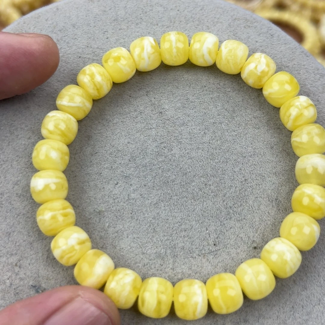 蜜蜡未镶嵌手串纯天然俄料瓷白花虎皮8.8腕口17+