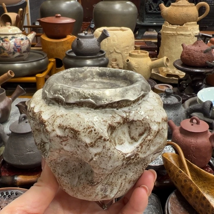 柴烧陶建水锡盖子茶器