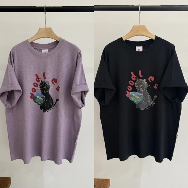 【荷包蛋小猫】皇冠夏季新款简约休闲中长款宽松大版短袖T恤上衣女