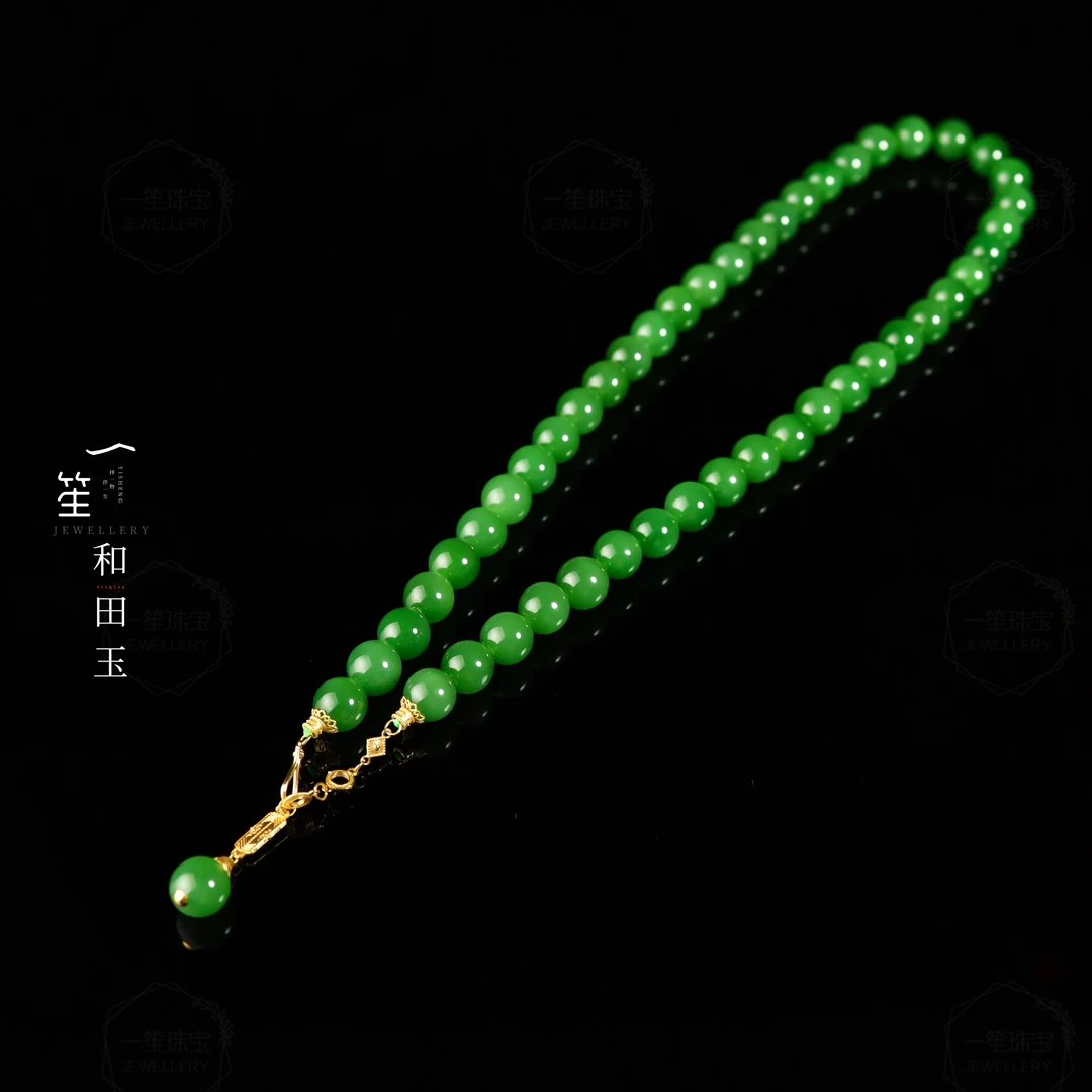 【一笙珠宝】传世级和田玉俄7碧玉项链48颗约10mm   DY6748