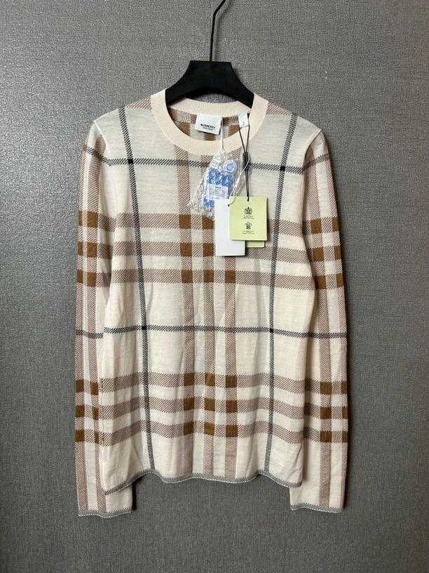 未使用 BURBERRY/博柏利 浅色格纹圆领针织上衣【专属】
