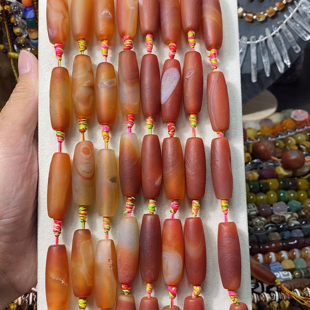 石英质玉未镶嵌，橘皮老玛瑙天珠14×39mm，大孔，