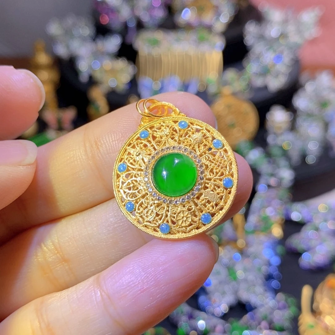 吊坠(不含链)银S925镶嵌翡翠
