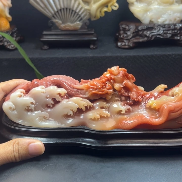 寿山石蓝**云哪吒闹海摆件