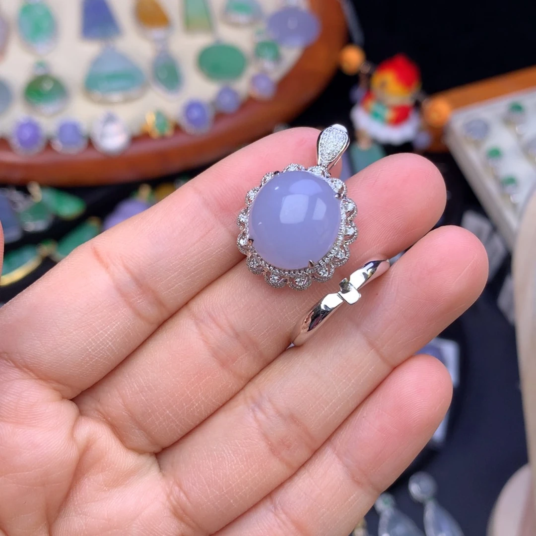 翡翠戒指18K金镶嵌蛋面两用款