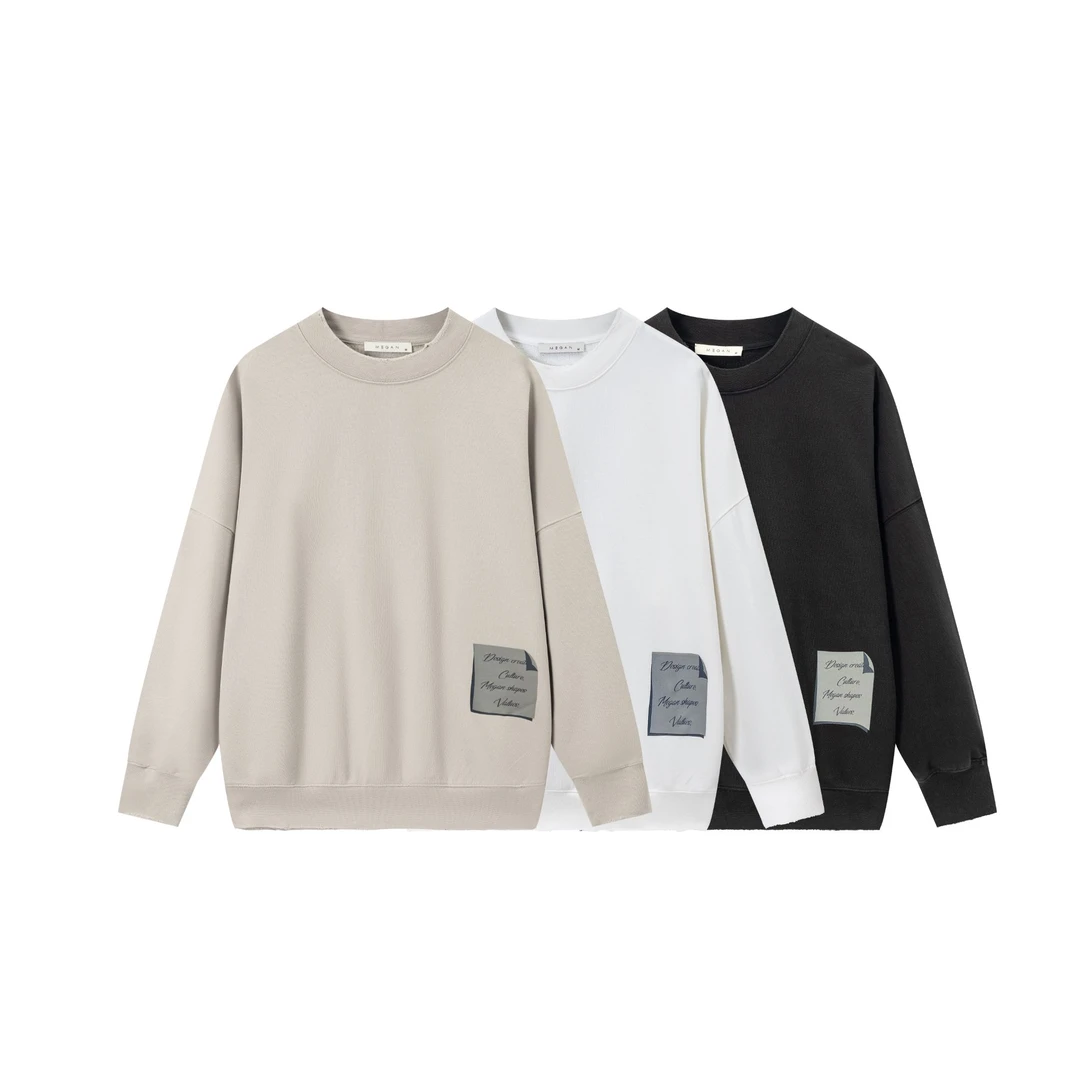 【MEGAN男士长袖卫衣】全棉重磅做旧男士圆领落肩卫衣