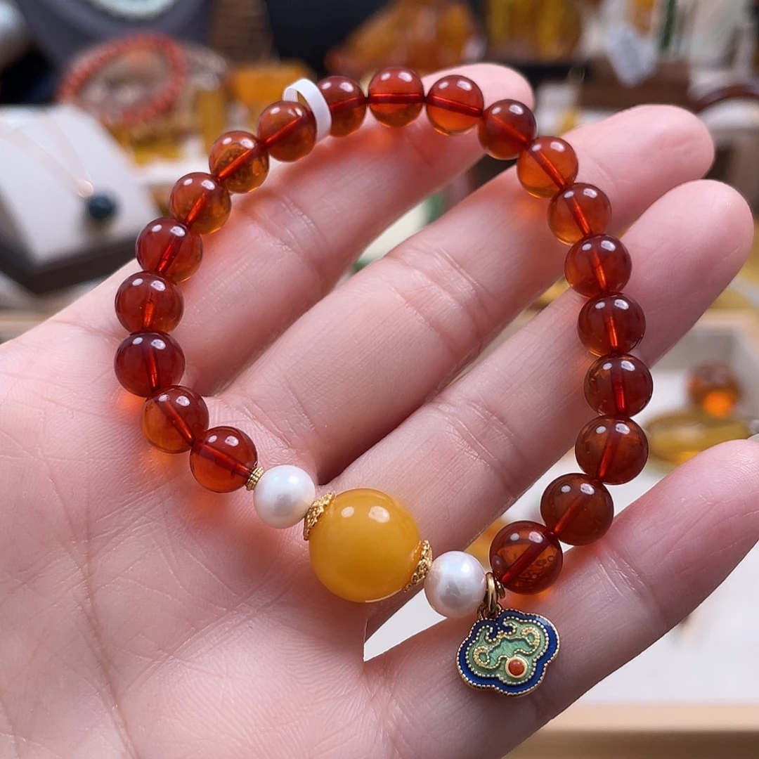 琥珀未镶嵌珠宝奇石7+血珀手串