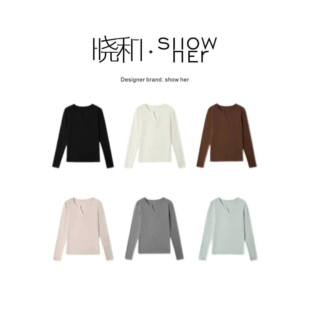 SHOW HER【织兮长袖】25S新款美丽诺羊M显瘦软糯半开领针织打底长袖