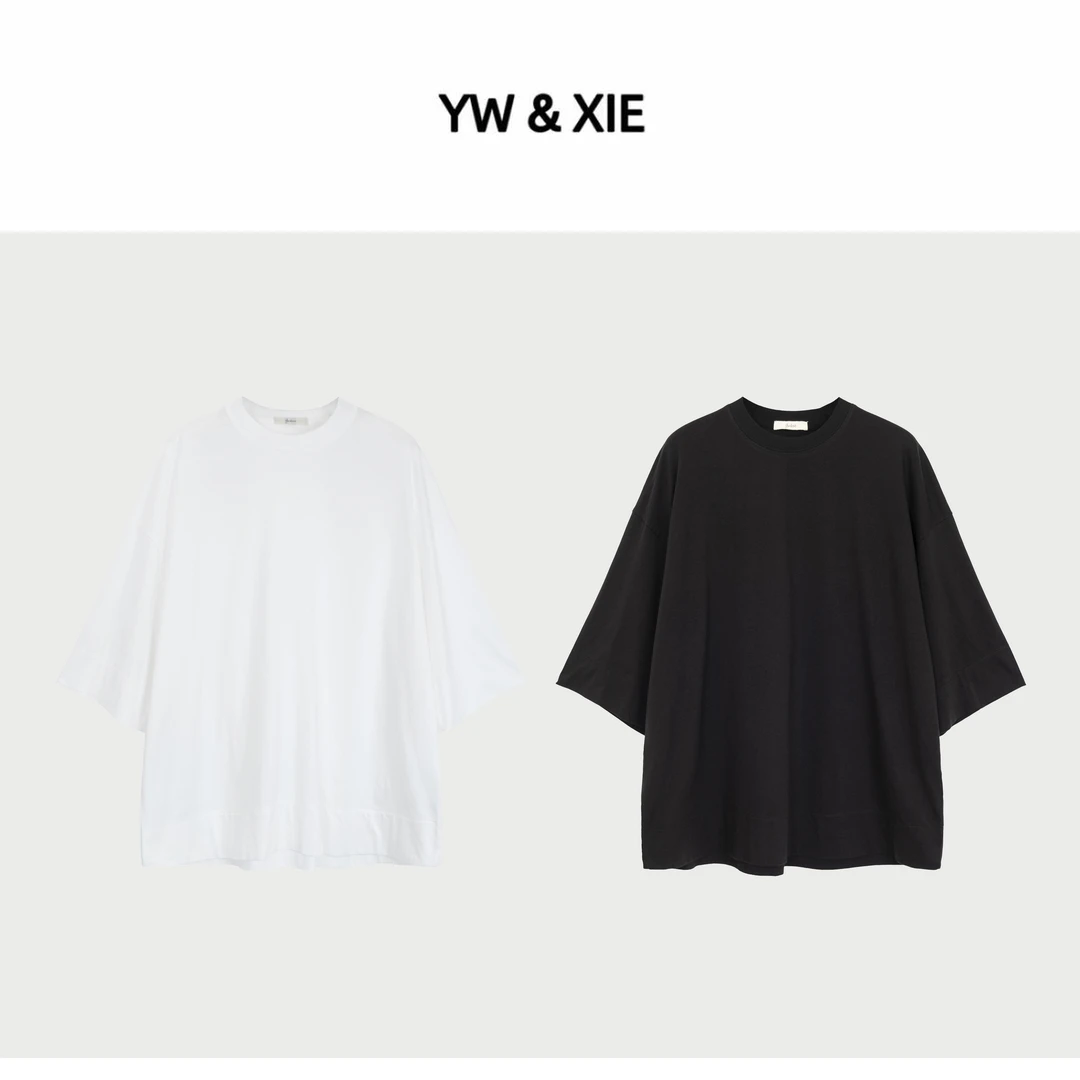 YW&XIE<1522> 机场T恤 100棉 宽松型极简风T恤潮流短袖宽松t恤