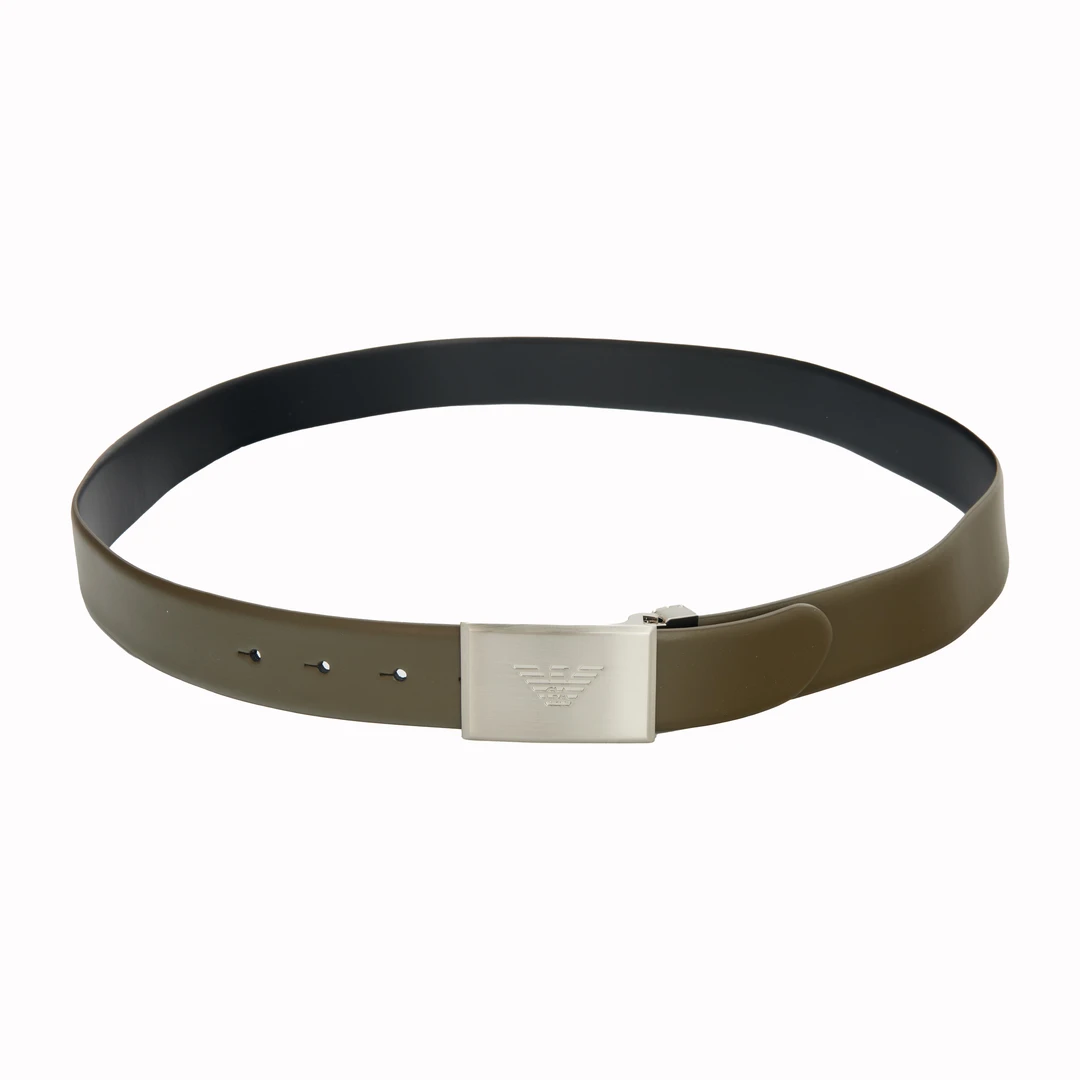 EA 男士简约腰带鹰标银扣皮带