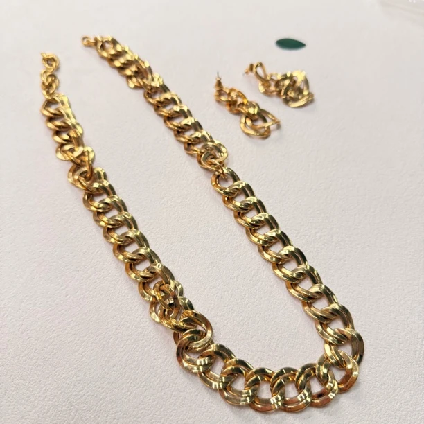 铜合金项链 【六六中古】孤品复古项链耳钉套装gm522链长53