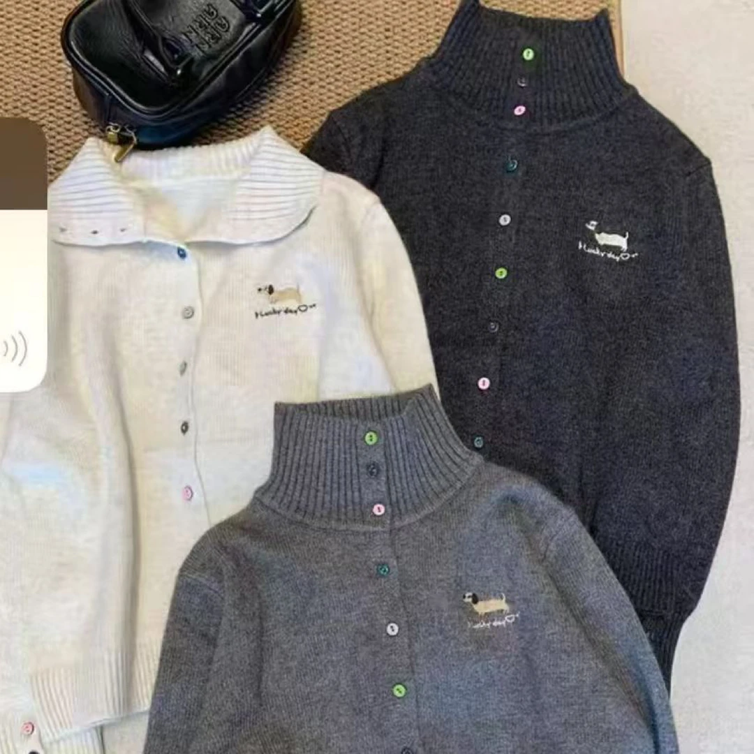 WTt-2638新款刺绣设计加厚针织开衫女秋冬百搭显瘦宽松上衣