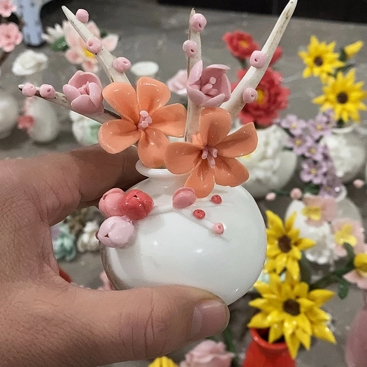 瓷片纯手工陶瓷花摆件