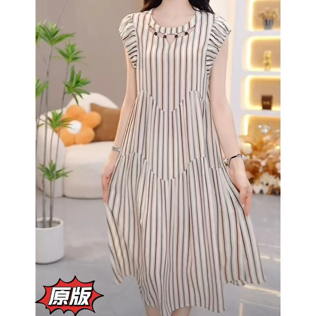 高档冰竹丝时尚女装连衣裙2025夏季新款宽松显瘦遮肉洋气减龄裙子