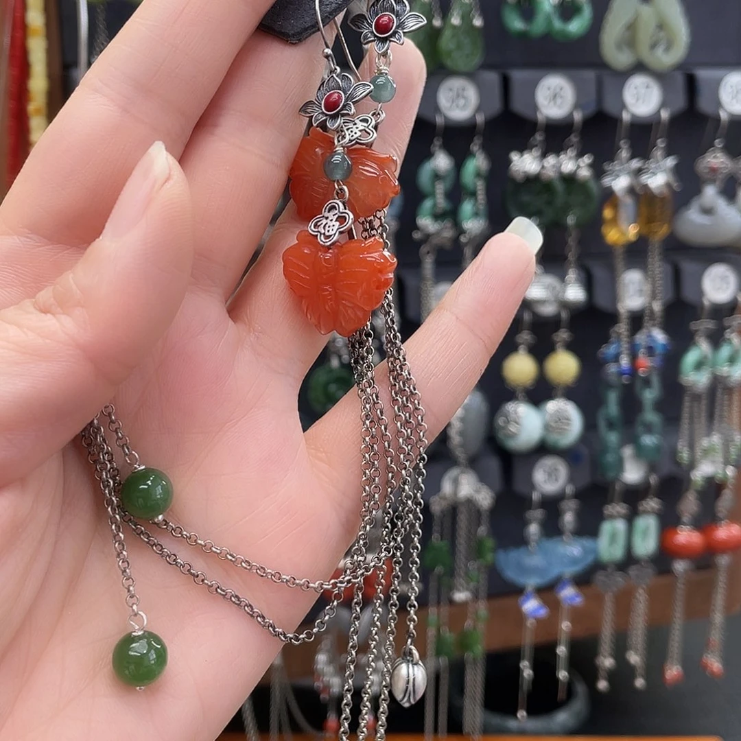 南红玛瑙耳饰银S925镶嵌赵*瑞791gehjhbh