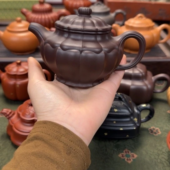 紫砂茶壶筋纹掇只老紫泥