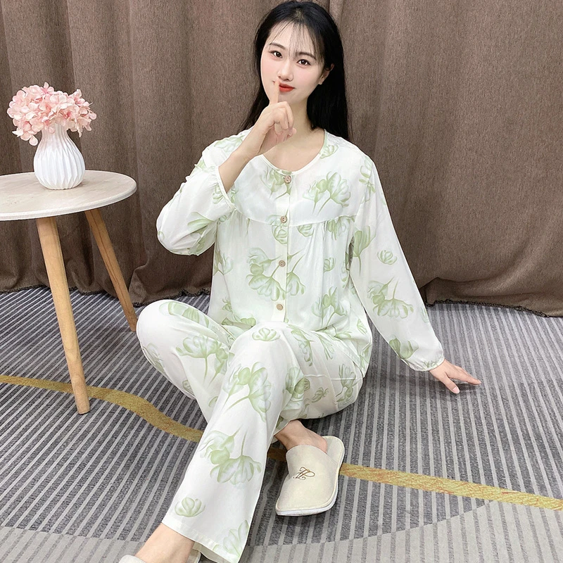 棉绸睡衣女款2025新款可外穿长袖高级感薄款宽松大码家居服Y158