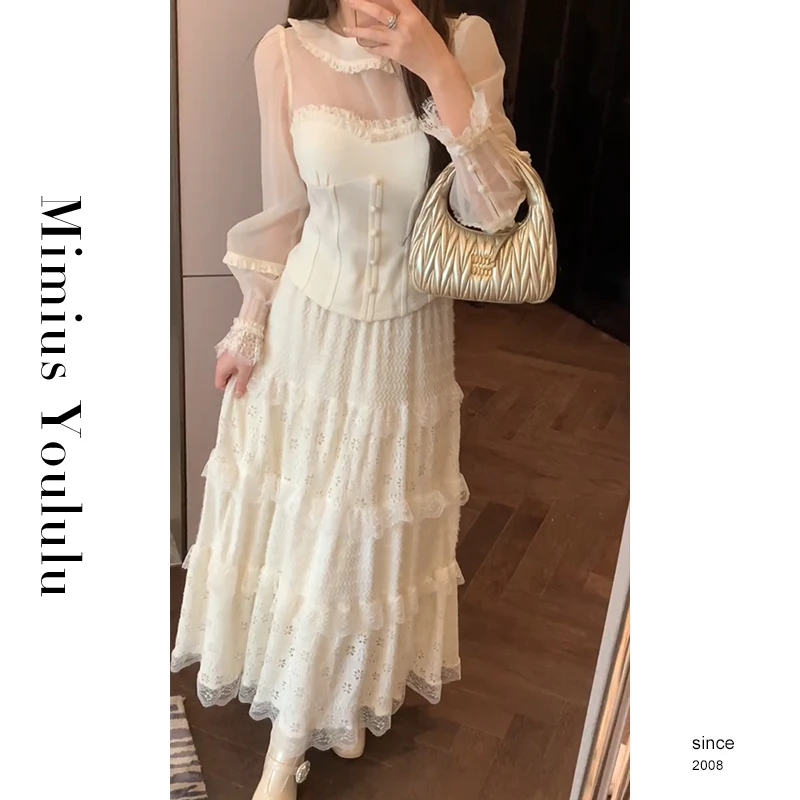 【mimius】七七 软鱼骨修身软糯蕾丝拼接上衣 汉服 F12027