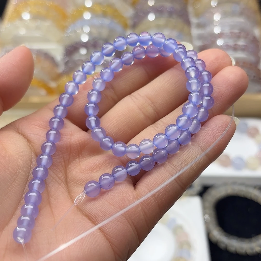 观***吾玛瑙/玉髓未镶嵌手链紫罗兰圆珠