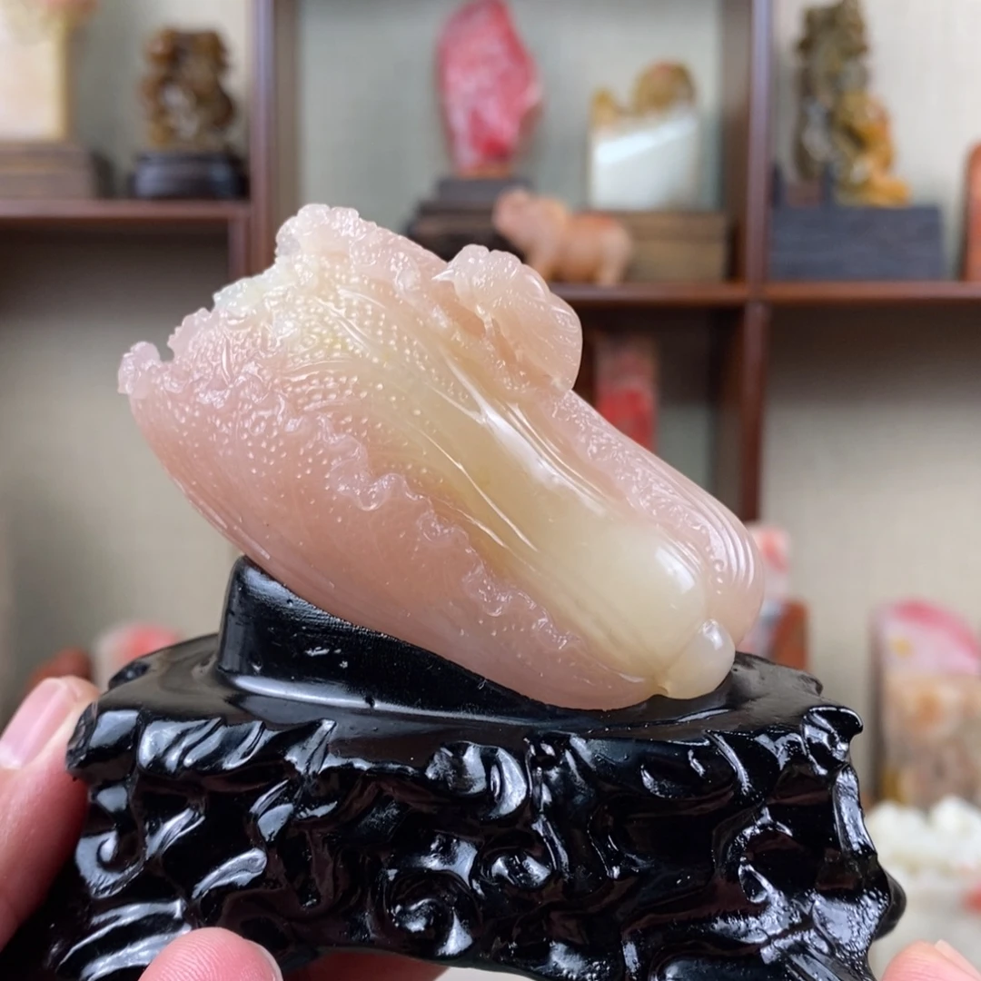 巴林石印石巴林石粉冻白菜摆件