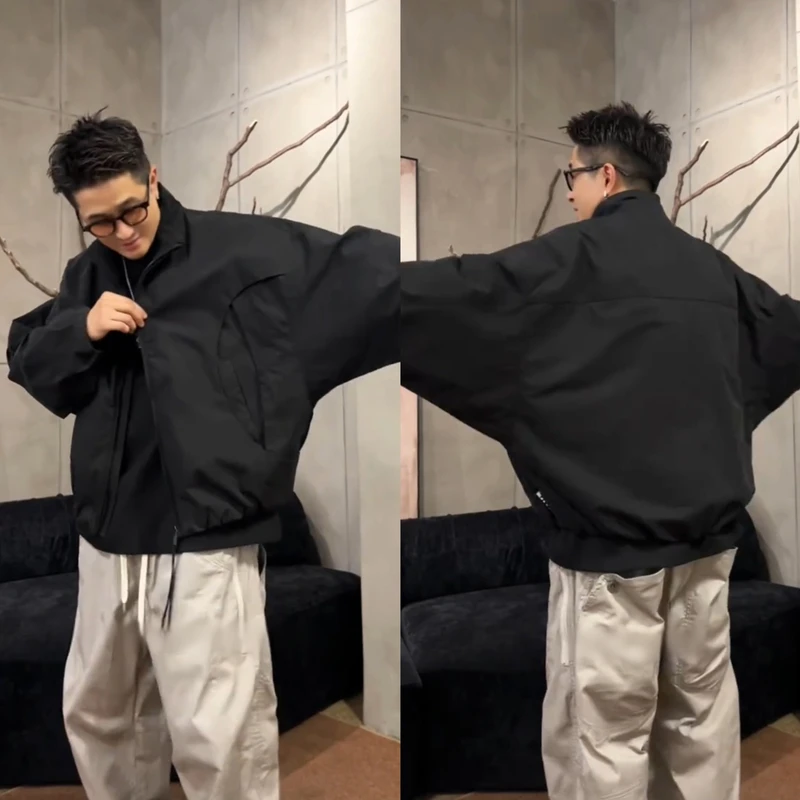 秋季新款美式蝙蝠袖夹克外套男高街潮牌宽松百搭廓形防风短款上衣