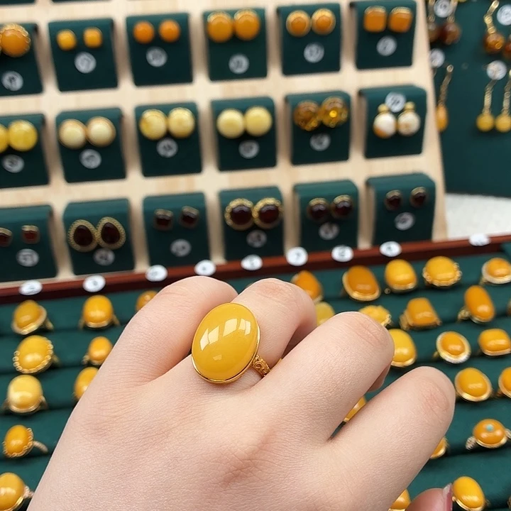 琥珀银S925镶嵌戒指