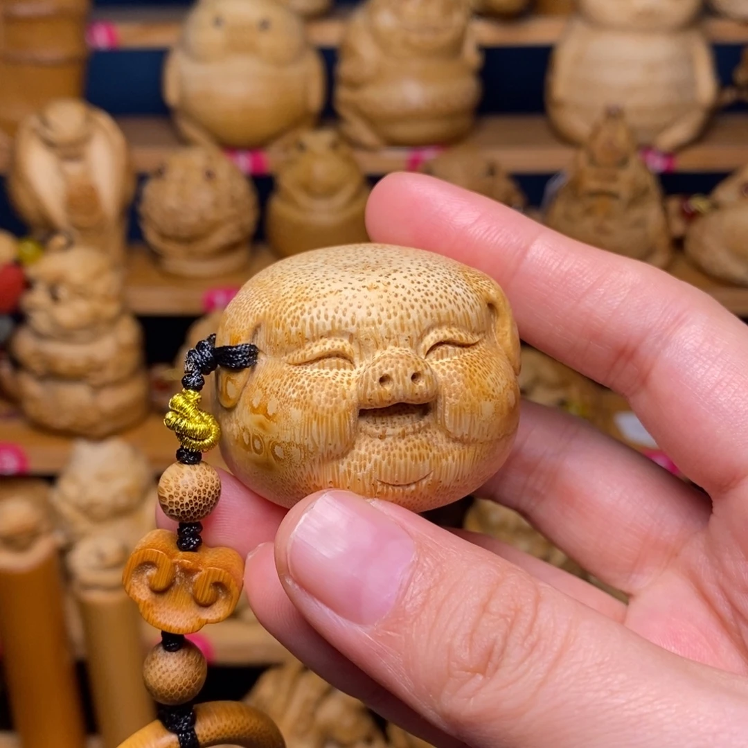 竹福猪竹雕手把件