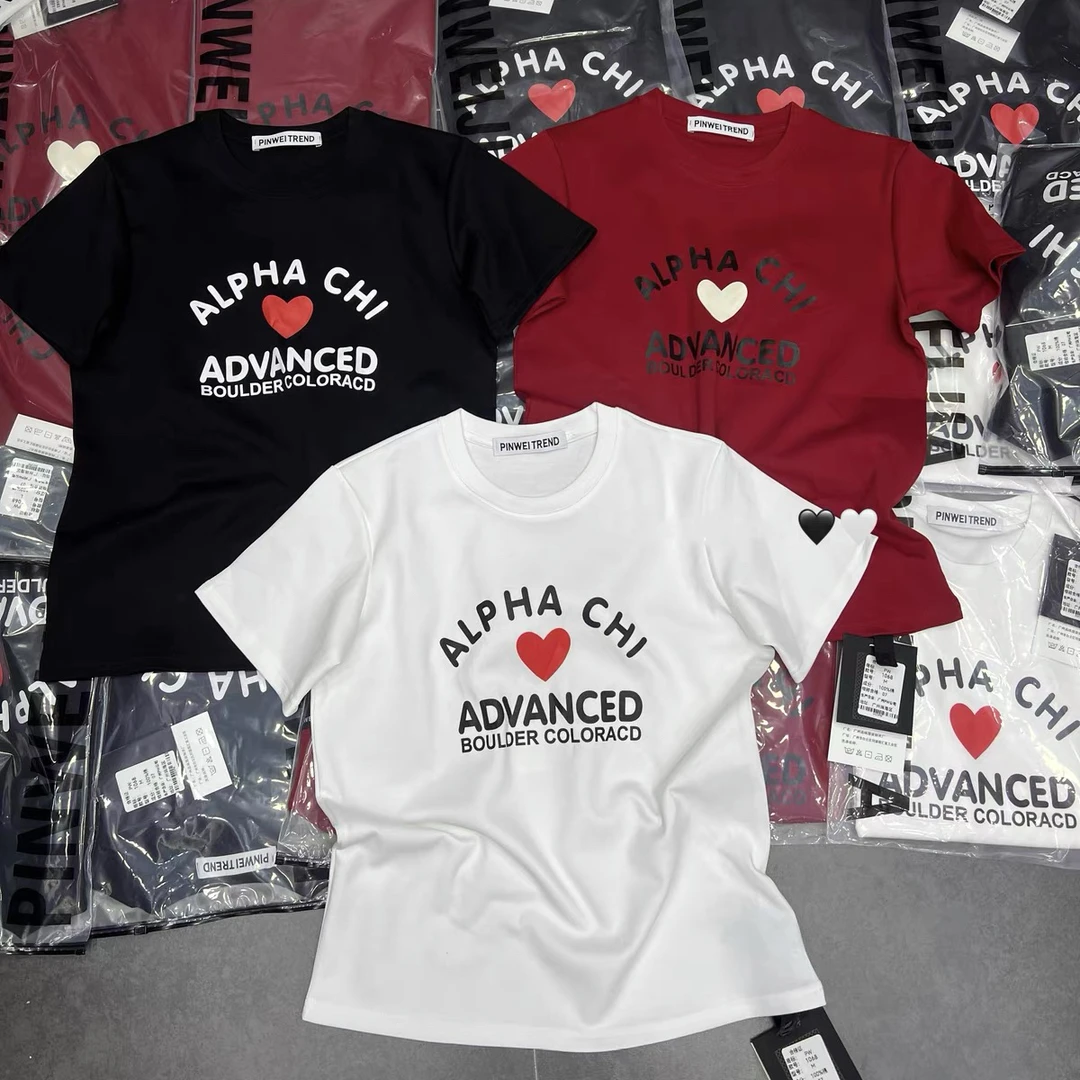 【字母爱心】春季新款短袖T恤女百搭半袖女字母印花正肩上衣打底衫