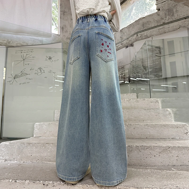 儿童秋装2025年新款大女童装宽松裤子春秋款水洗牛仔裤秋季直筒裤