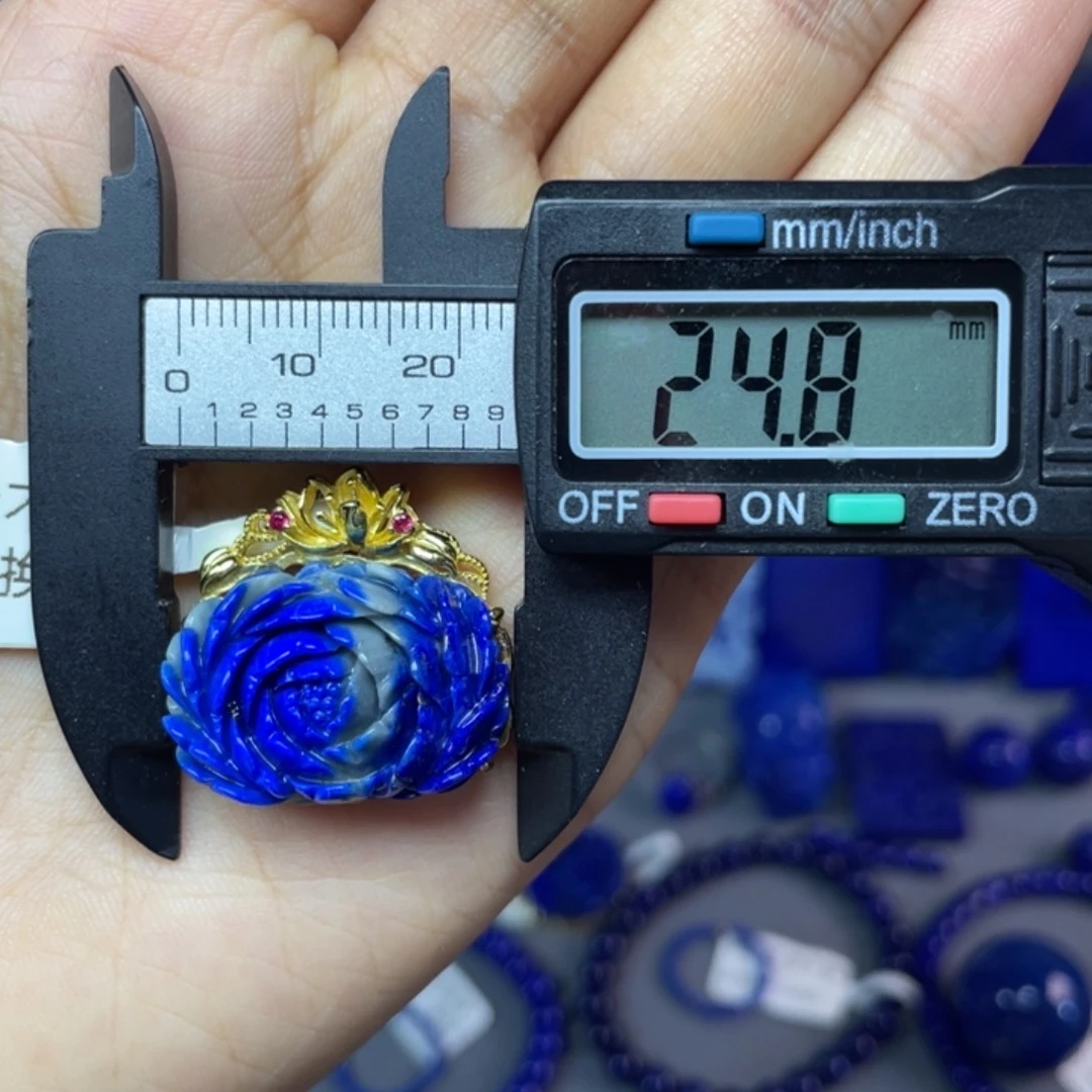银S925镀金镶嵌青金石牡丹花吊坠