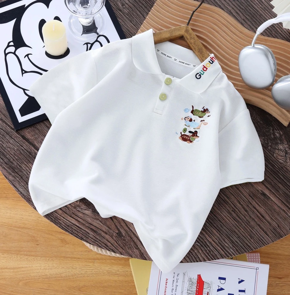 驻地冰感棉2025新款休闲男女童夏季宽松百搭POLO衫重工刺绣