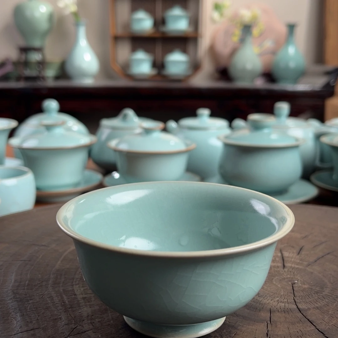 仿古天青釉压手杯111