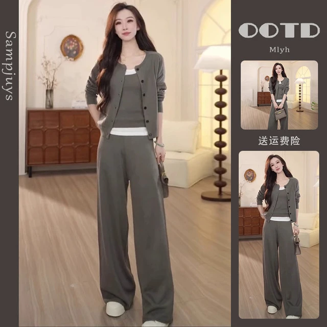 欧货休闲运动套装女春季2025新款时尚洋气减龄背心开衫上衣三件套