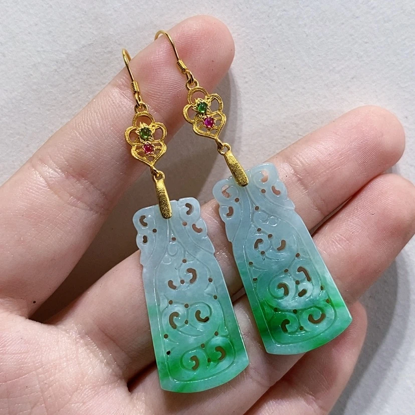 【闪购商品】银S925镀金镶嵌翡翠耳饰