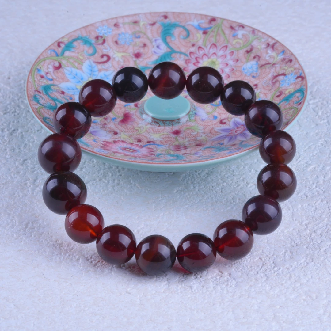 天然缅甸血珀圆珠手串【油养高品】