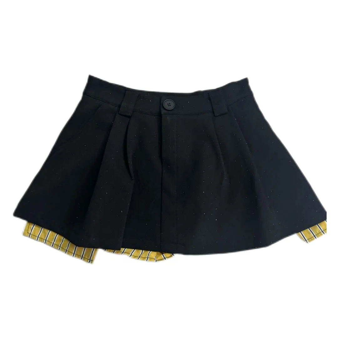 【王小小390-1】高腰双层半身裙女夏季设计感小众撞色时尚短裙