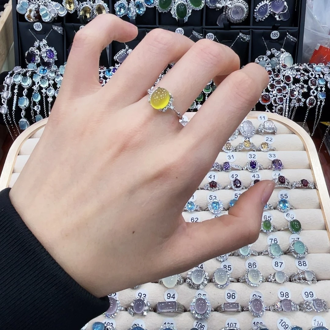 蛇纹石玉银S925镶嵌戒指戒指