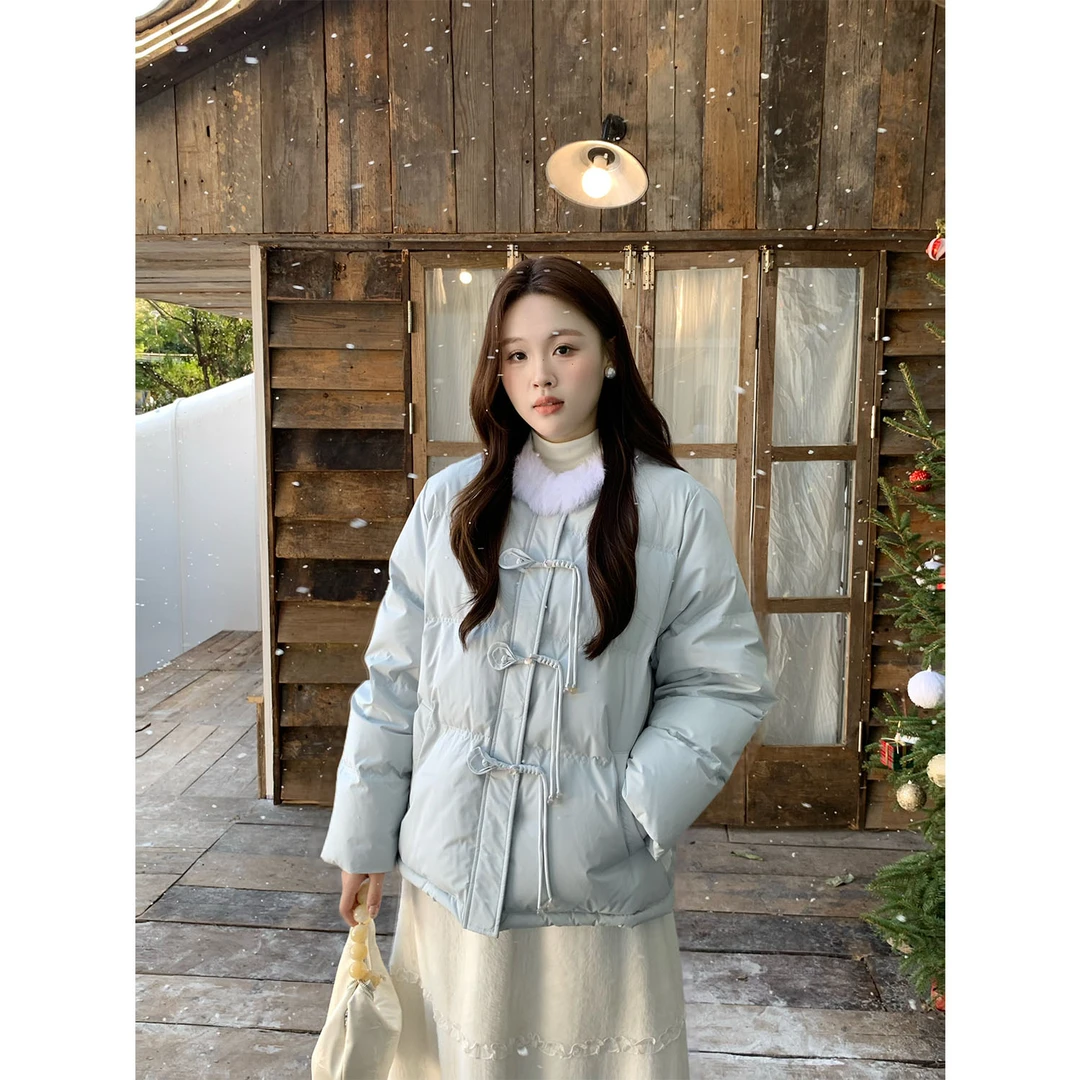 现货9908X大婉酱千千微胖定制新国标90白鸭绒保暖羽绒服厚款外套