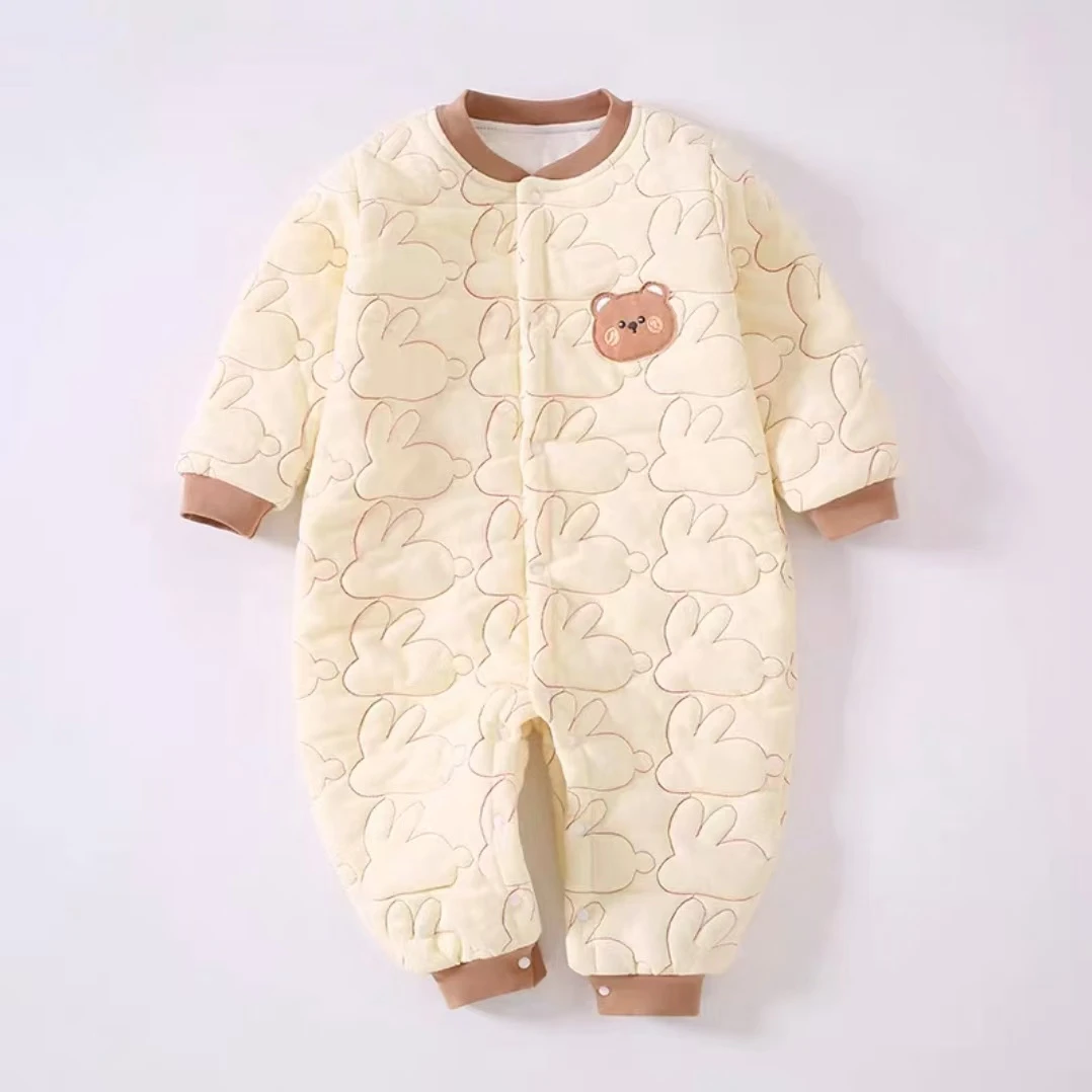 150g豆丁小熊绗棉连体衣婴儿宝宝无骨闭裆加厚保暖棉服卡通爬服