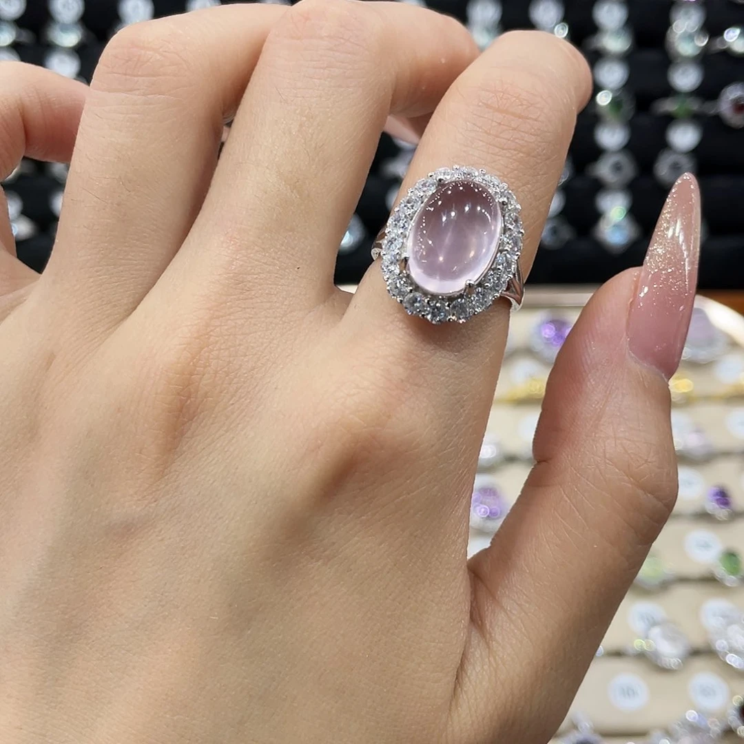 小***️芙蓉石耳饰银S925镶嵌戒指