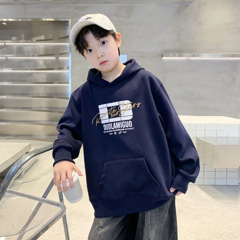 男童卫衣春款2025新款中大童字母B长袖儿童时尚男孩春装衣服潮帅